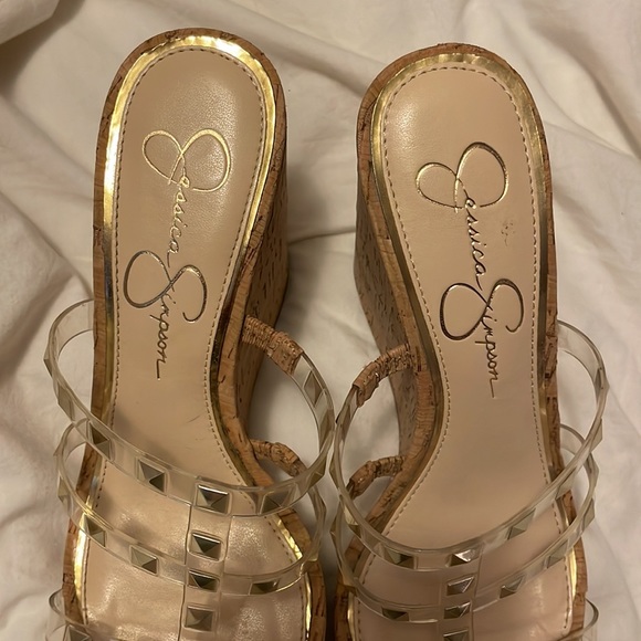 Corked / tan colored wedge, Silver studded, Strappy, 3 inch heels - Picture 7 of 7